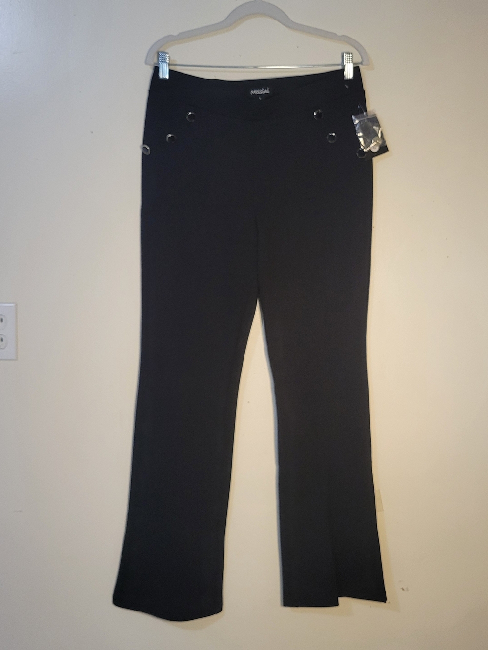 Messini (Women's L) Black Button Detail Stretch Pull-on Boot-cut Flare Pants
